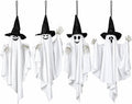 4 Pack 32 Inch Hanging Ghosts Halloween Decor, Ghost Decorations with Witch Hats & Skeleton Hands, Floating Ghost Halloween Decorations for Outside, Front Porch, Yard, Patio & Indoor Decor