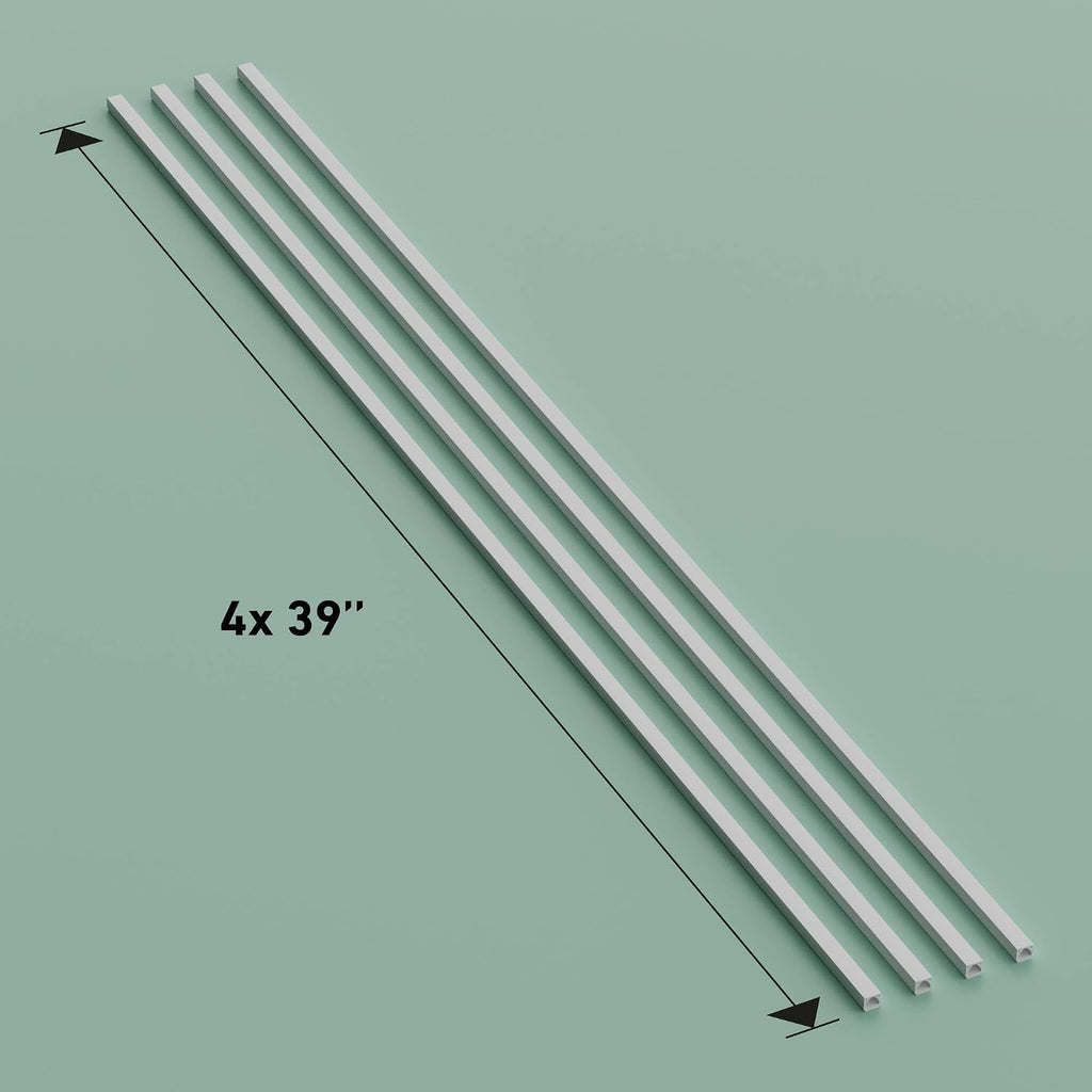D-Line 13.12ft Cable Raceway, Self Adhesive Cord Cover, Hide 1x Cord, Paintable - 4X 0.4in x 0.31in (H) x 39in Lengths - White