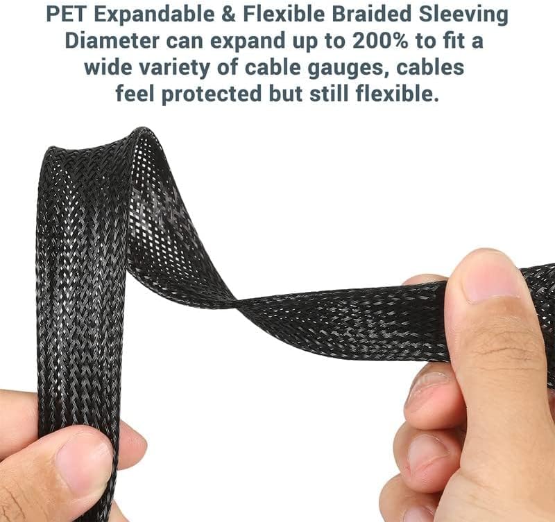 50ft Braided Wire Loom Sleeving Kit,Cable Management Sleeve,Wire Protector Tubing,Cord Organizer Used at Home or Office, to Protect Cables in Automotive, Military, Marine(White,1/4inch)