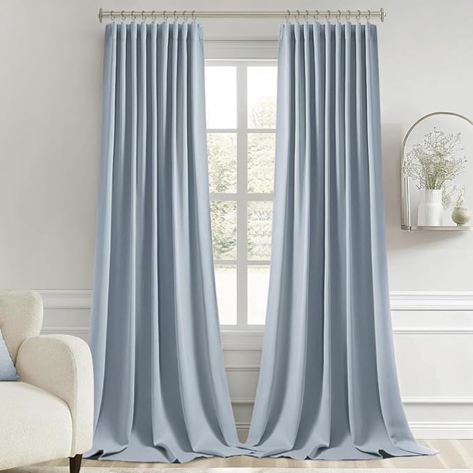 MIULEE Light Blue Back Tab Blackout Curtain 96 Inch Long 2 Panels Set - Image 9