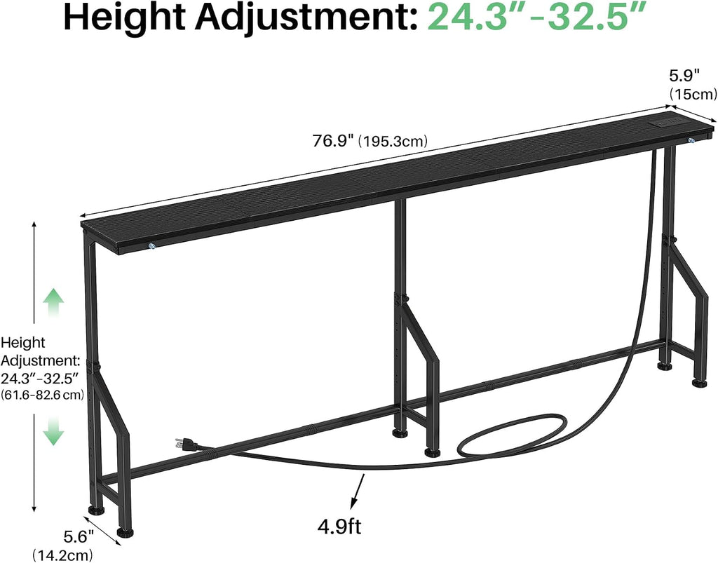 Kitstorack 76.9" Narrow Console Table with Power Outlet for Living Room