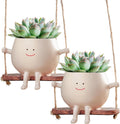 2 PCS Swinging Face Plant Pots 【Thicken Version】 Unique Cute Hanging Succulent Cactus Flower Head Resin Planters Pots for Indoor & Outdoor, Creative Novelty Decorative Planter Gift for Home Garden