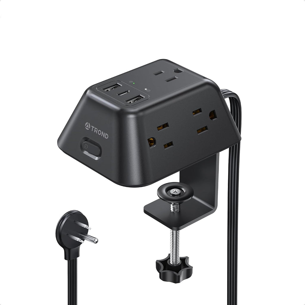 TROND Desk Clamp Power Strip with 5 AC Outlets and 3 USB Ports, Black