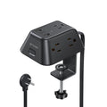 TROND Desk Clamp Power Strip with 5 AC Outlets and 3 USB Ports, Black