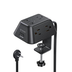 TROND Desk Clamp Power Strip with 5 AC Outlets and 3 USB Ports, Black
