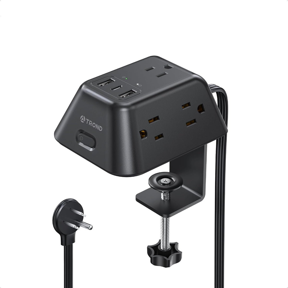 TROND Desk Clamp Power Strip with 5 AC Outlets and 3 USB Ports, Black