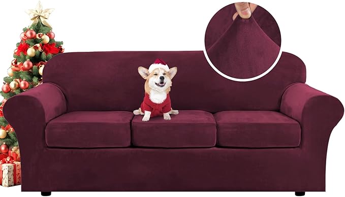 H.VERSAILTEX Modern Velvet Plush 4 Piece High Stretch Sofa Slipcover Sofa Cover by HVERSAILTEX
