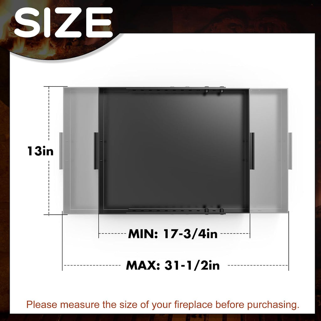 Fireplace Tray,Rectangle Fireplace Pan Extend Up to 31'' Length,Adjustable Ash Pan with Handles for Fireplace Grate Ash Collection,13'' Front to Back,Include a Cleaning Brush