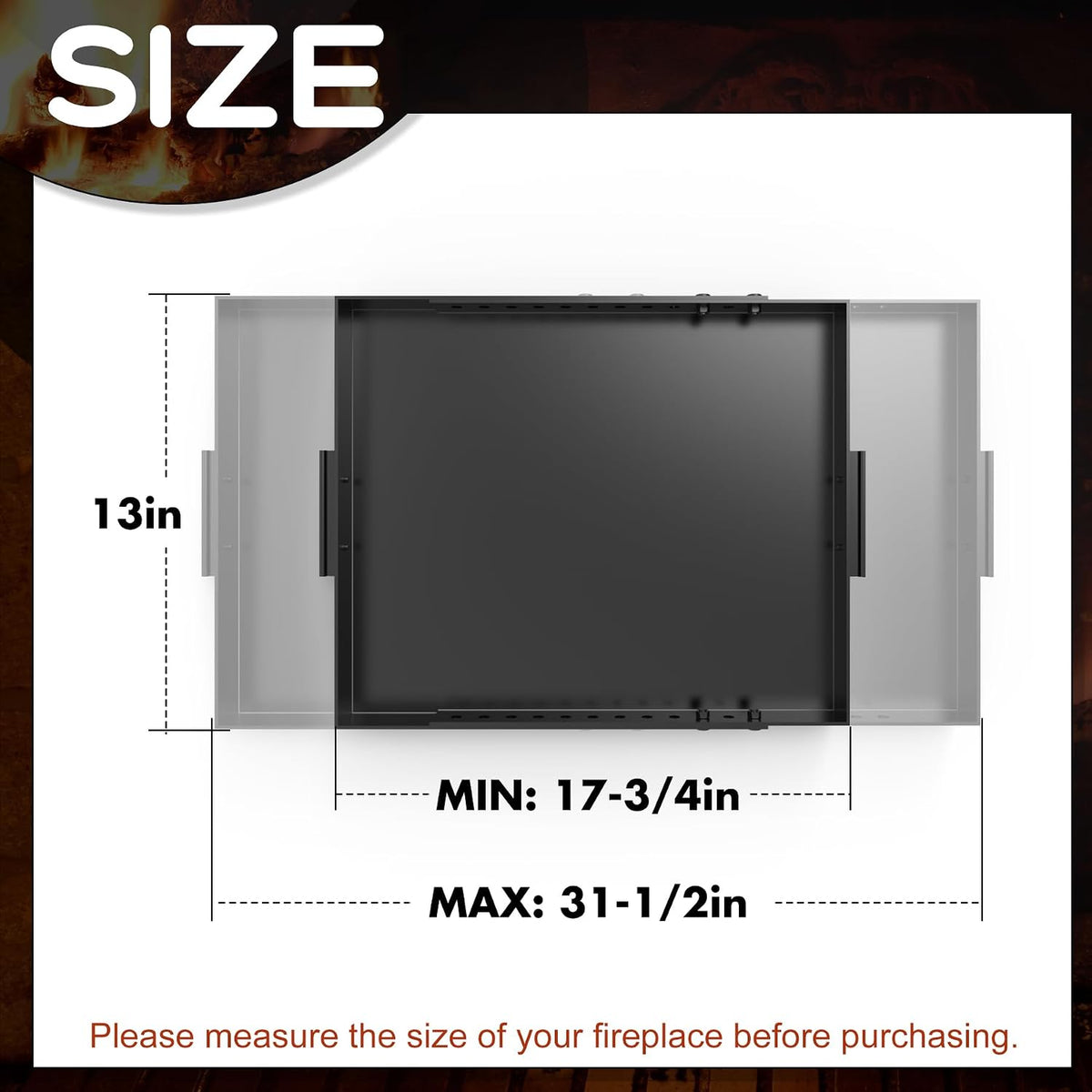 Fireplace Tray,Rectangle Fireplace Pan Extend Up to 31'' Length,Adjustable Ash Pan with Handles for Fireplace Grate Ash Collection,13'' Front to Back,Include a Cleaning Brush