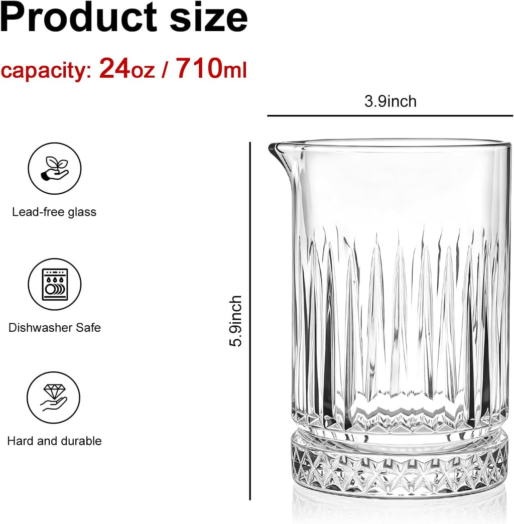 4 Pcs Cocktail Mixing Glasses 24 oz, Crystal Bar Stirring Glass