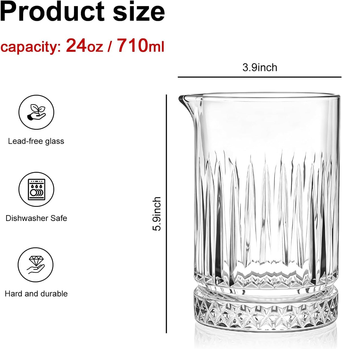 4 Pcs Cocktail Mixing Glasses 24 oz, Crystal Bar Stirring Glass