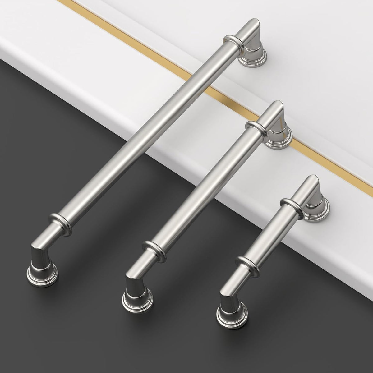 Asidrama 2 Pack 5 Inch(128mm) Brushed Nickel Cabinet Pulls Heavy-Duty Solid Kitchen Cabinet Handles Satin Nickel Drawer Hardware for Bathrooms Cupboard