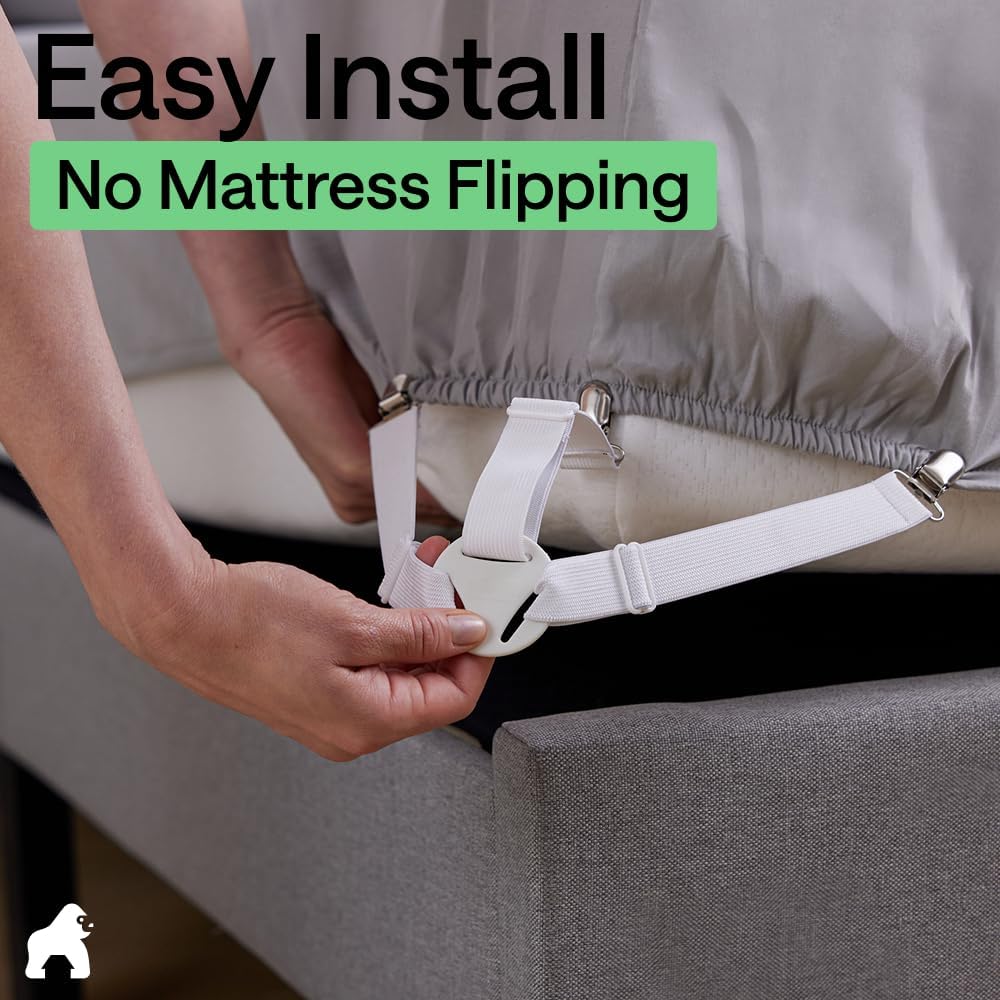 GORILLA GRIP Patented Fitted Bed Sheet Holders for Corners, 4 Pack White