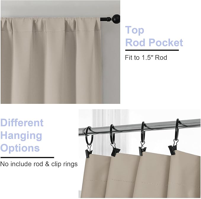Simplebrand Ava Stone Short 36 Inches Blackout Curtain 2 Panels Set, Half - Image 4