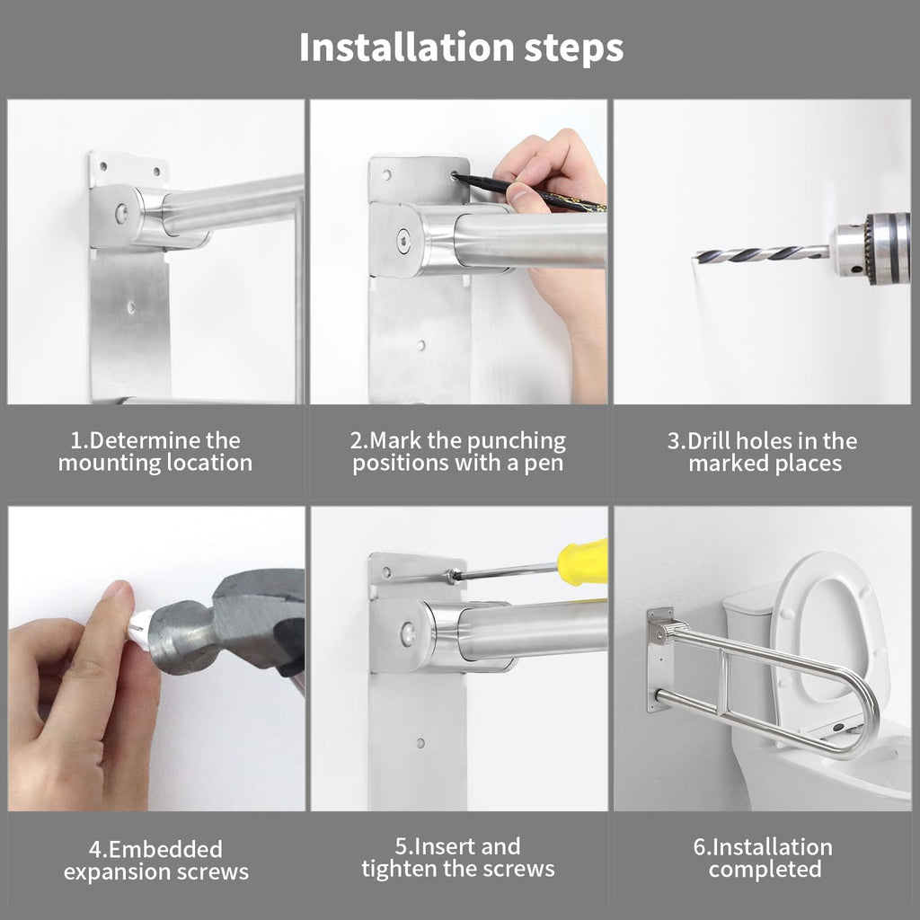 Toilet Grab Bar 24 Inch, Folding Bathroom Safety Rail for Seniors