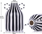 Black and White Striped Ceramic Vase with Double Ring Handles