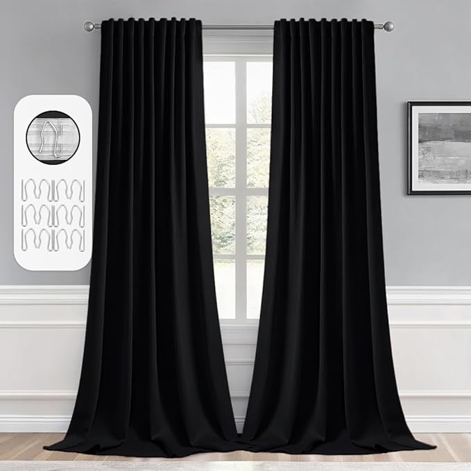 MIULEE 2 Panels Back Tab Blackout Curtains 96 Inch Long by MIULEE