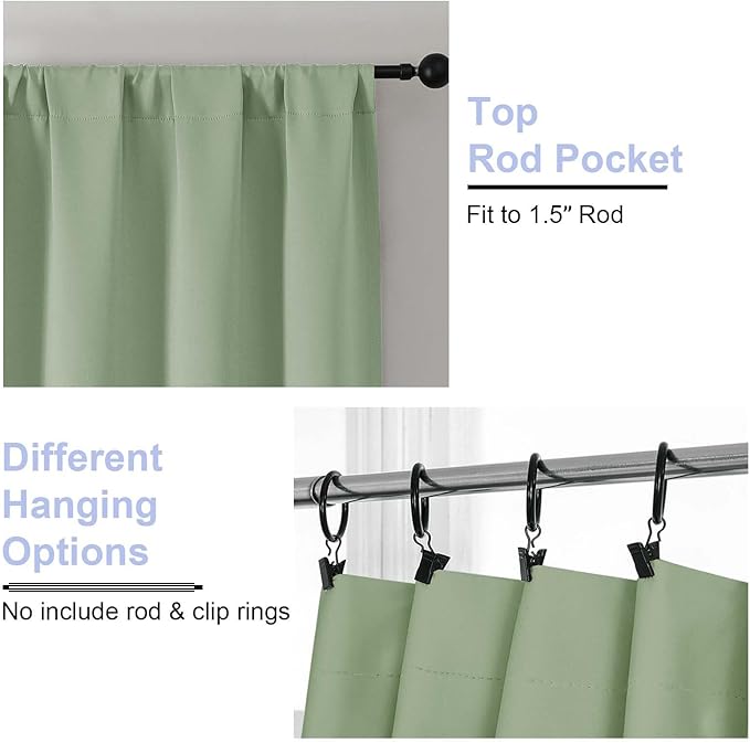 Simplebrand Ava Light Green Short 36 Inches Blackout Curtain 2 Panels Set - Image 4