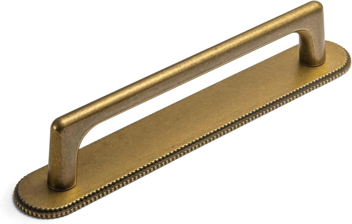 Goo-Ki Antique Brass Cabinet Pulls with Backplate,Zinc Alloy Cabinet Handle with 5''(128MM) Hole Centers 2 Pack