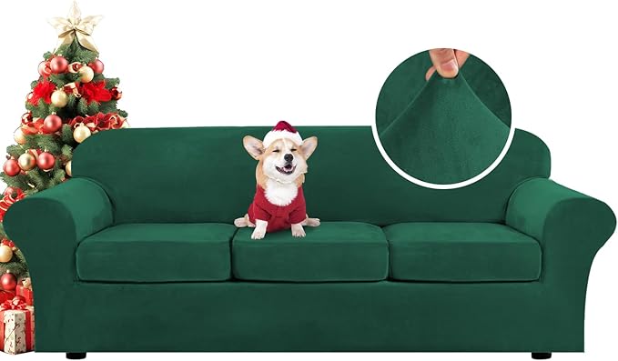 H.VERSAILTEX Modern Velvet Plush 4 Piece High Stretch Sofa Slipcover Furniture by HVERSAILTEX