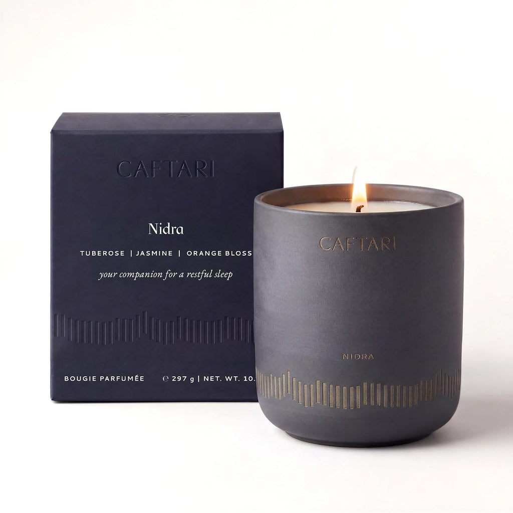 CAFTARI Luxury Aromatherapy Candle | Jasmine & Neroli Scented | 60 Hour Burn | Clean Coconut Soy Wax | Vegan, Gift-Ready Candle for Sleep & Home Spa Feel | Nidra