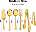 Serving Utensils, XEVOM 6-Piece Stainless Steel Serving Utensil Set Gold