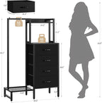Yoobure Black Dresser with Hanging Rack - Small Closet with 4 Fabric Storage Drawers, 44" H Dresser with Clothes Rack, Chest of Drawer, Kids Dressers for Bedroom, Dorm, Living Room, Sturdy Frame