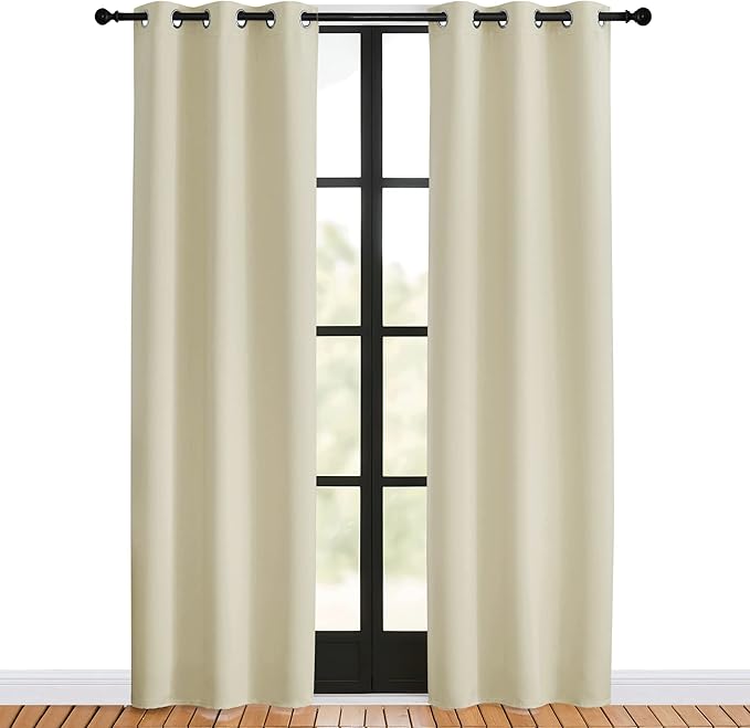 NICETOWN Blackout Beige Curtains 80 inch Long - Image 2