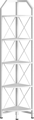 CHOEZON 5-Tier Corner Shelf, Industrial Corner Bookshelf, 59.4" Corner Storage Stand, Plant Stand Display Shelf, Corner Bookcase for Bedroom, Living Room, Home Office, White TCJ10WB