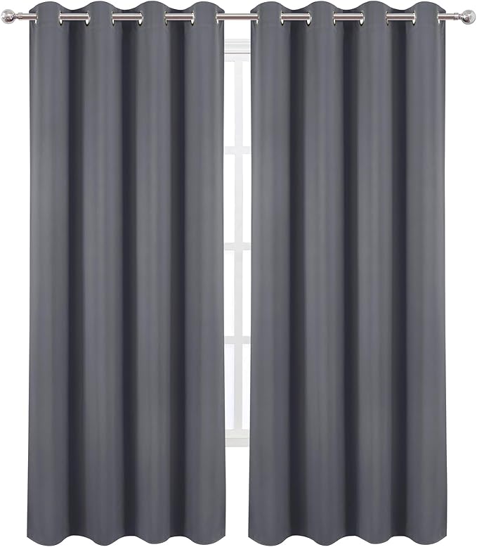 LEMOMO Blackout Curtains 52 x 120 Inch Long Grey Curtains Set of 2 Panels Room - Image 2