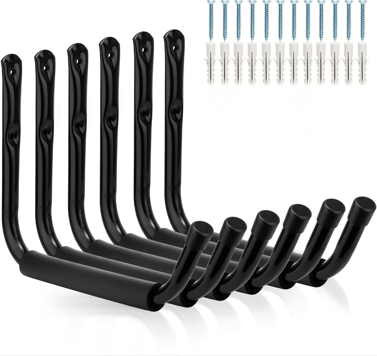 Garage Storage Jumbo Arm Hook Heavy Duty Wall Mount Organizer Utility Garden Hanger with EVA Protector (6 Pcs 13" J Hooks)