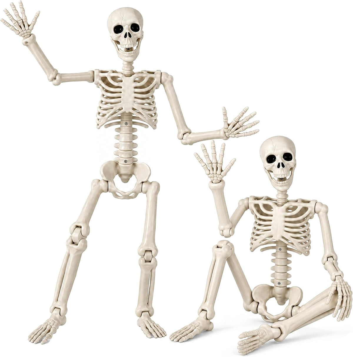 2 Pack 36" Halloween Skeleton, 3 ft Human Skeleton Full Body Posable Joints Plastic Skeleton for Halloween Decoration, Yard Patio Lawn Garden Skeleton Spooky Party Decoration Indoor Outdoor
