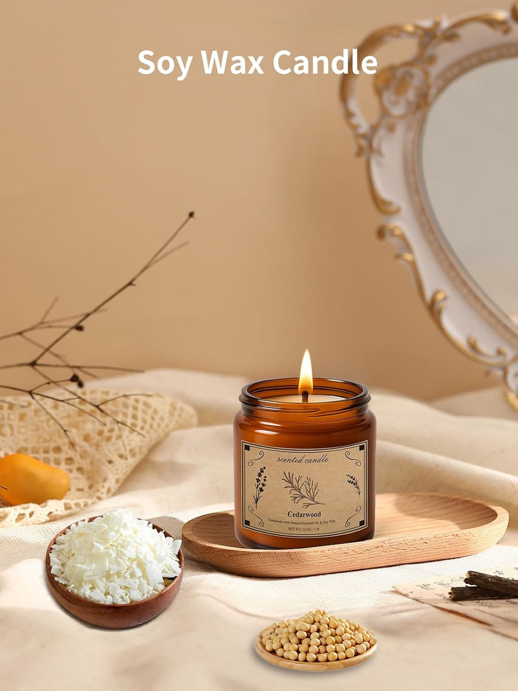 Candles for Home Scented, 16oz Large Jar Scented Candle – Cedarwood Soy Wax Candle with 100 Hour Burn Time, Long Lasting Aromatherapy Candle for Cozy Home Fragrance, Relaxation & Decorative Gift