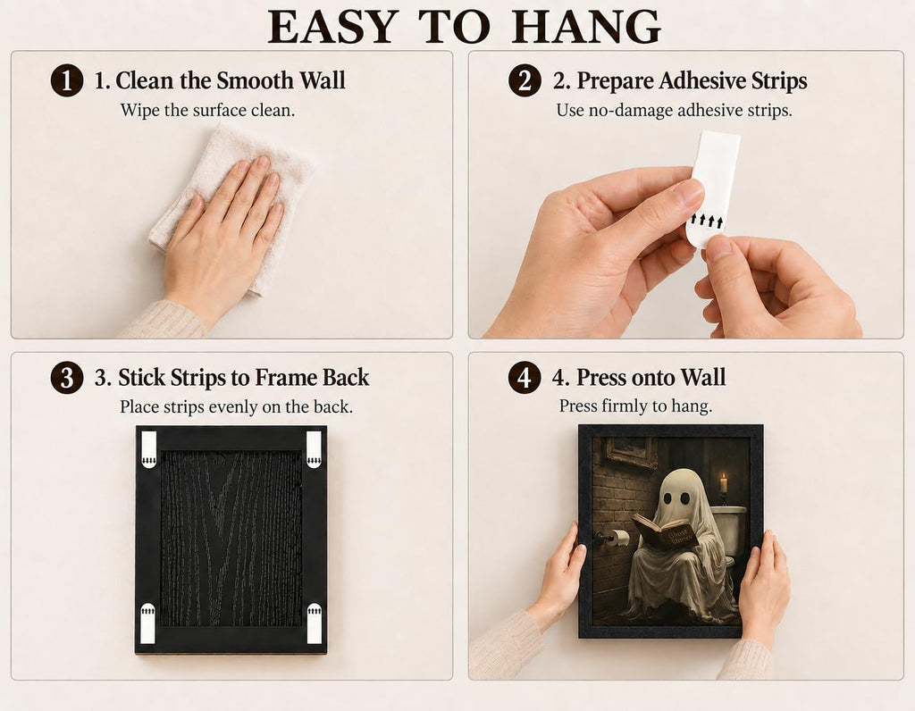 Halloween Bathroom Wall Art, Ghost Reading Picture, Funny Spooky Decor