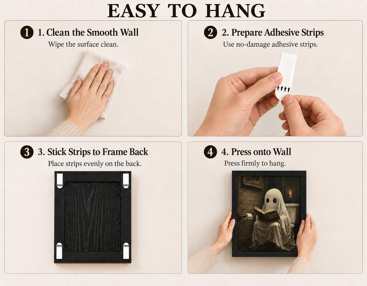 Halloween Bathroom Wall Art, Ghost Reading Picture, Funny Spooky Decor