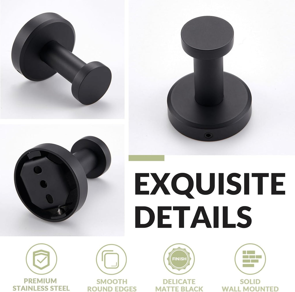 APLusee Matte Black Towel Hook for Bathroom Home Storage, Wall Mounted