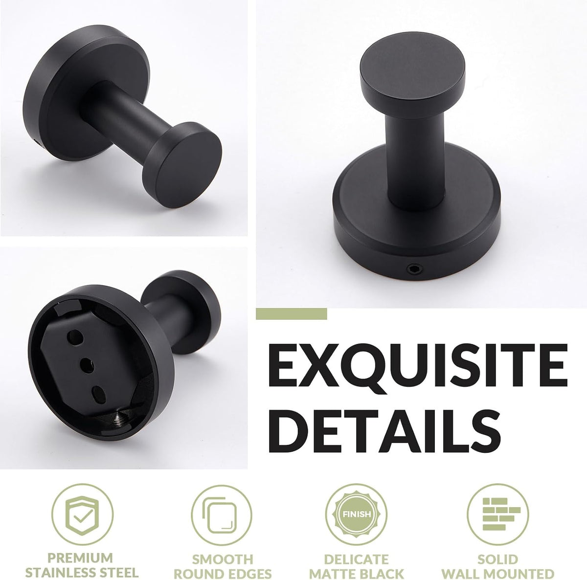 APLusee Matte Black Towel Hook for Bathroom Home Storage, Wall Mounted