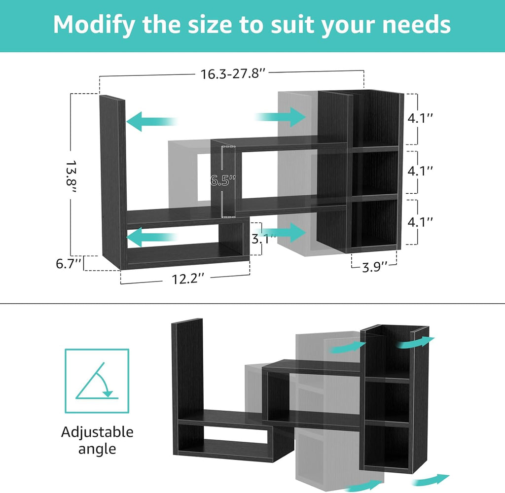 NUTIKAS Desk Shelves Desktop Organizer Shlef - Black Office Organization for Top of Desk Organizers and Accessories Corner Bookshelf Table Top Shelving Small Hutch Decorations for Office