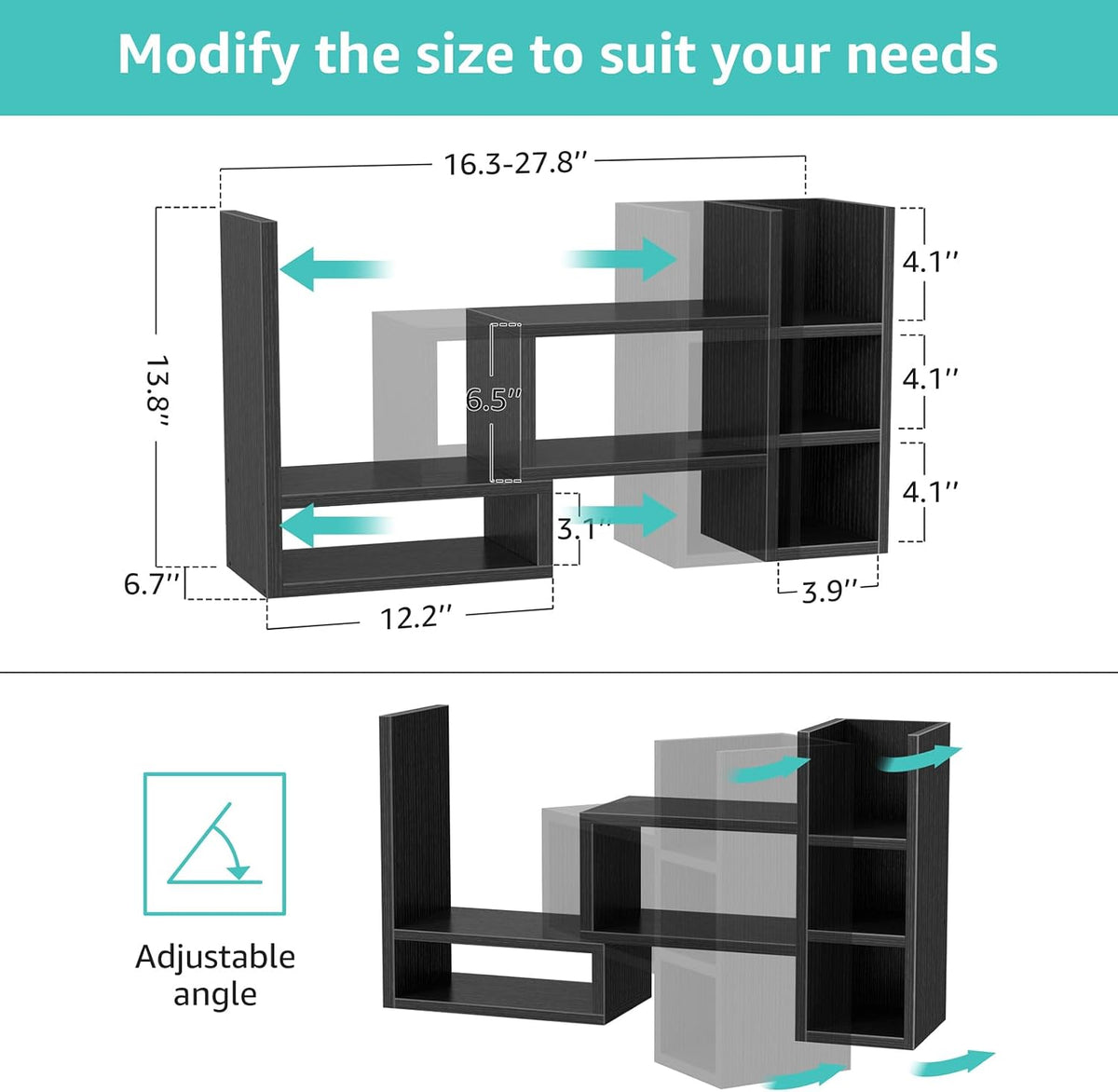 NUTIKAS Desk Shelves Desktop Organizer Shlef - Black Office Organization for Top of Desk Organizers and Accessories Corner Bookshelf Table Top Shelving Small Hutch Decorations for Office