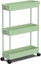 SPACEKEEPER Slim Rolling Storage Cart, 3 Tier Bathroom Cart Organizer,Green