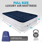 Simpli-Magic Premium Collection Luxury Air Mattress, Built-in High Capacity Pump for Home and Camping- Double Height, Adjustable, Inflatable Blow Up, Portable - Full Size