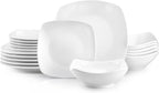 Zulay Kitchen Luna 18-Piece Porcelain Dinnerware Set - Chip and Scratch Resistant Plates and Bowls - Premium Quality Dishes Set for 6, White