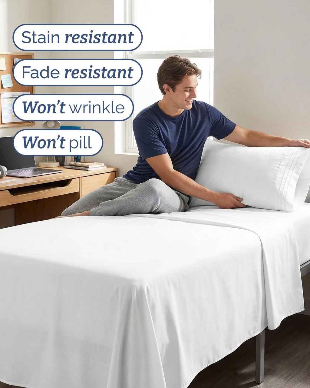Twin XL Size 3 Piece Sheet Set - Comfy Breathable & Cooling Sheets - White