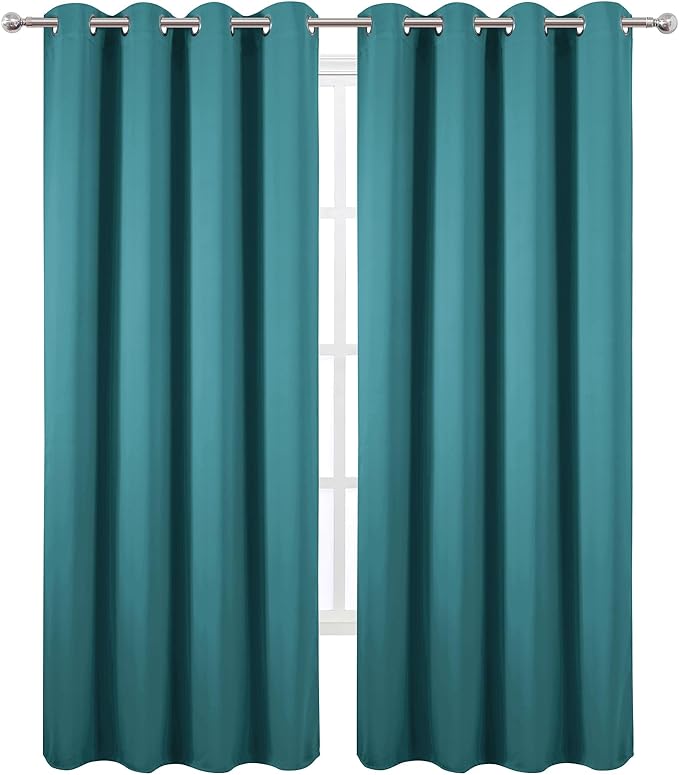 LEMOMO Blackout Curtains 52 x 90 Inch Long Sea Teal Curtains Set of 2 Panels - Image 2