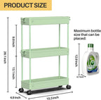 SPACEKEEPER Slim Rolling Storage Cart, 3 Tier Bathroom Cart Organizer,Green