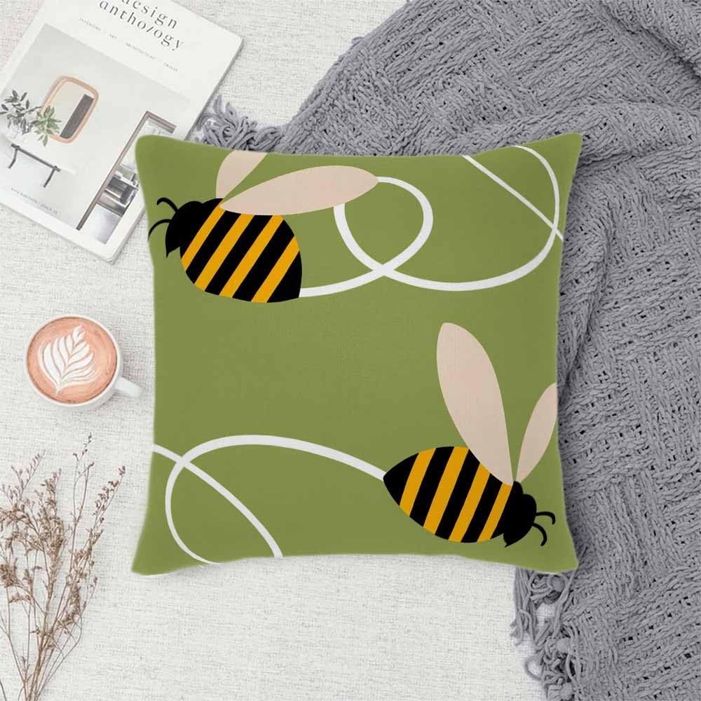 Cute Flying Bees Throw Pillow Covers 18x18 Set of 2,Black Yellow Striped Bees Summer Decorative Pillow Covers for Sofa Couch Living Room Soft Home Decor,Outdoor Patio Car Seat Cushion Cases