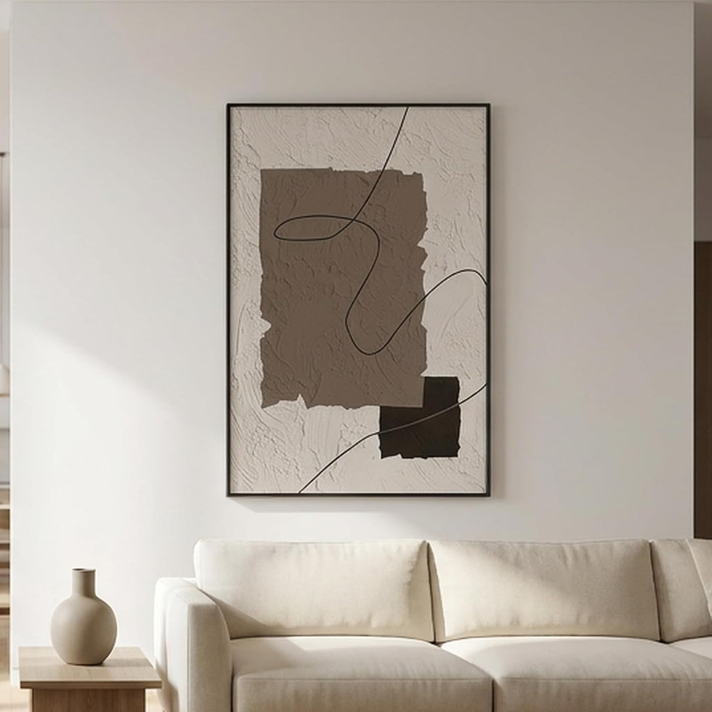 QKF Earth Geometric 3D Texture Black Aluminum Frame Canvas Wall Art