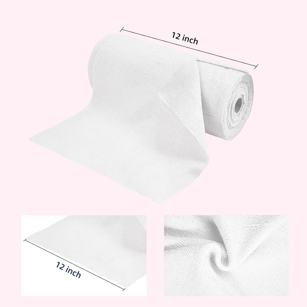 & PLUSH Microfiber Cleaning Cloth Roll - 50 Pack, Tear Away Microfiber Towels, 12" x 12", Reusable, Washable, Streak Free, Ultra Absorbent Dish Rags for Car, Home, Garage or Shop (White)