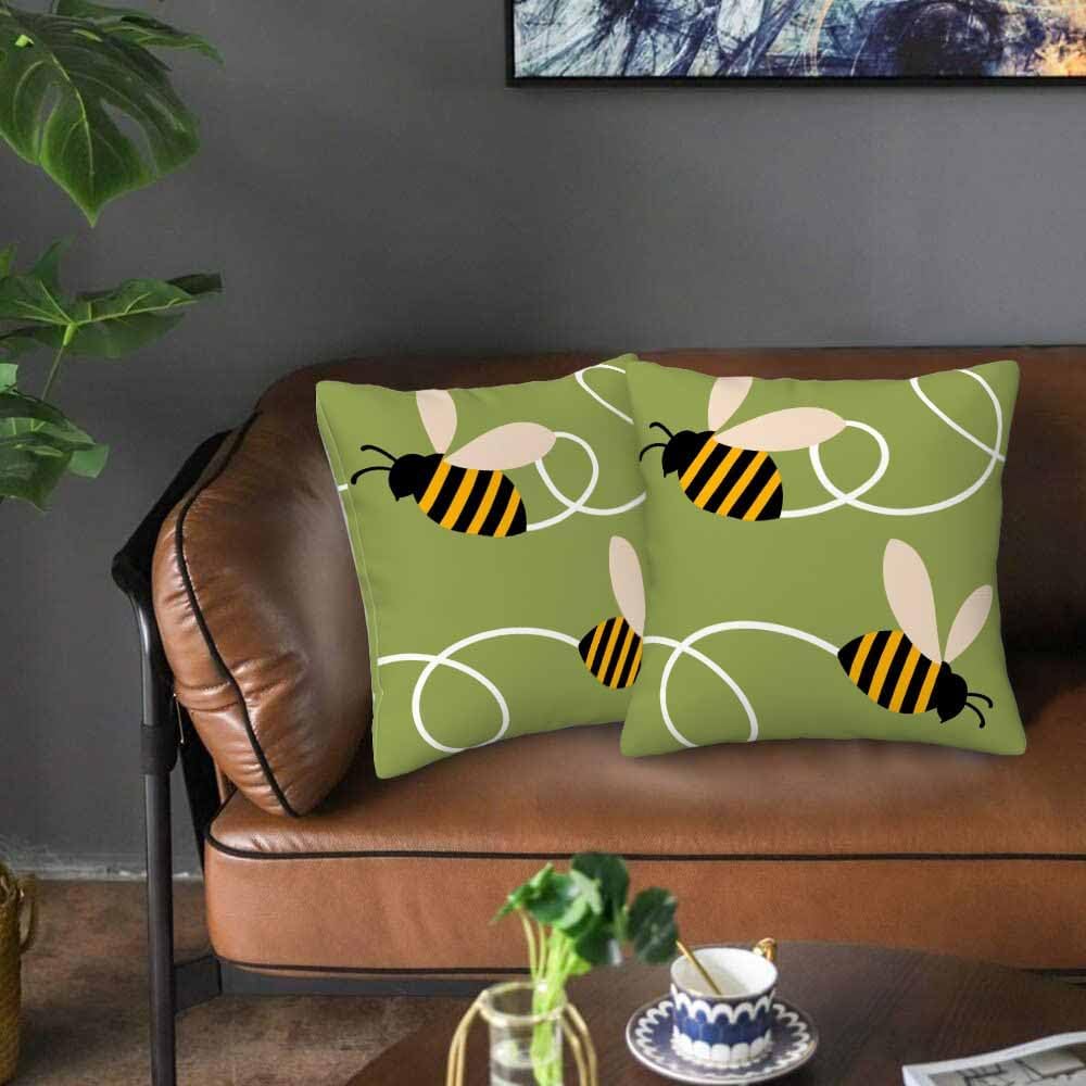 Cute Flying Bees Throw Pillow Covers 18x18 Set of 2,Black Yellow Striped Bees Summer Decorative Pillow Covers for Sofa Couch Living Room Soft Home Decor,Outdoor Patio Car Seat Cushion Cases