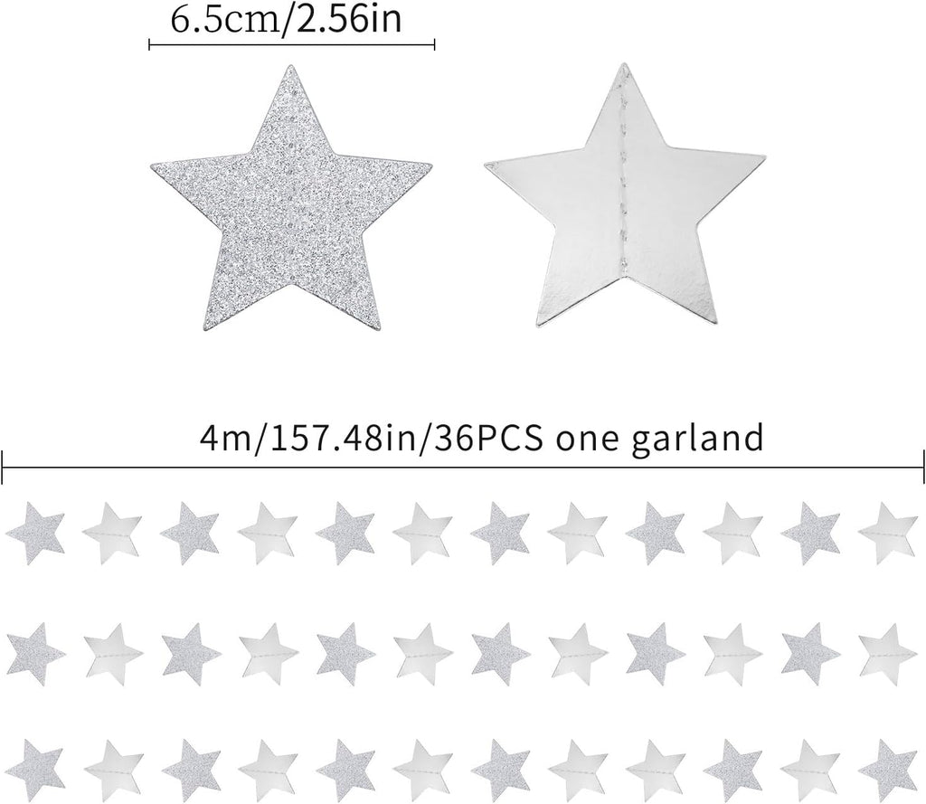 Disco Silver Party Decorations Garland-Hanging Birthday Paper Star Streamer Banner,Bachelorette Engagement Bridal Shower Wedding Christmas New Years Graduation 52FT Supplies Joylune